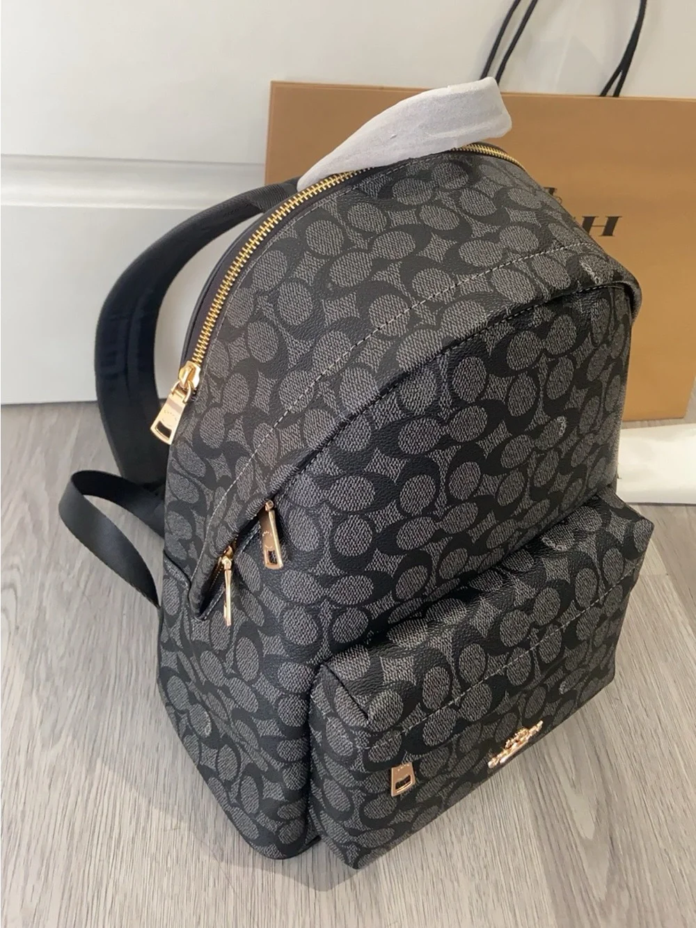 Coach Black Signature Mini Backpack with Gold Hardware